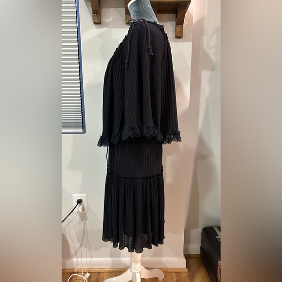 See by Chloe Tiered Plisse Self-Tie Shift Dress Navy Small - Picture 6 of 15